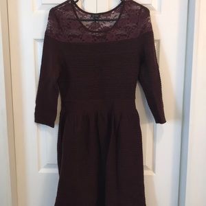 Burgundy Lace Shoulder Sweater Dress